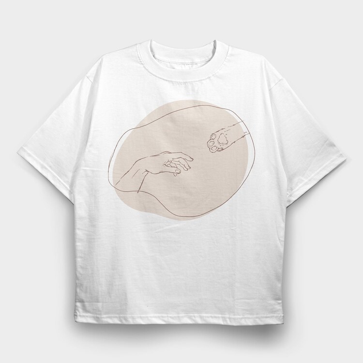 Hand And Cat Animal Paw Creation Moment, Tricou Oversize Barbati (Unisex)