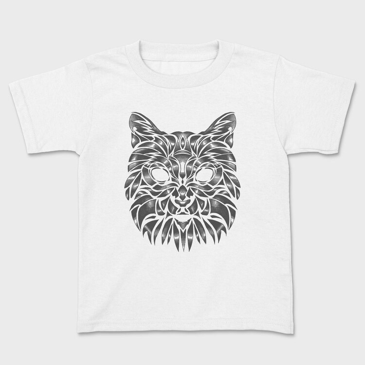 Hand Drawn Cat Animal Face Monochrome Fade, Tricou Copii