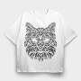 Hand Drawn Cat Animal Face Monochrome Fade, Tricou Oversize Barbati (Unisex)