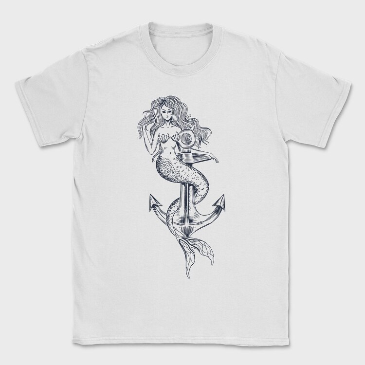 Hand Drawn Mermaid Siren And Anchor, Tricou Barbati (Unisex)