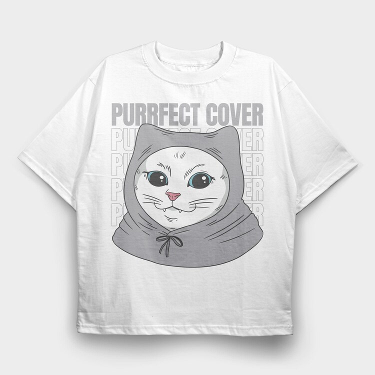 Cat With Grey Hoodie, Tricou Oversize Barbati (Unisex)