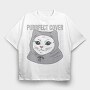 Cat With Grey Hoodie, Tricou Oversize Barbati (Unisex)