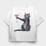 Cat With Martini Throw Pillow Black, Tricou Oversize Barbati (Unisex)