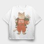 Cat With Plant Pottery, Tricou Oversize Barbati (Unisex)