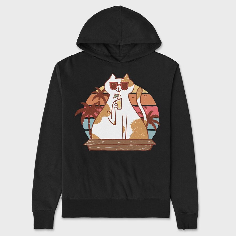 Cat With Summer Drink Retro Sunset, Hanorac Oversize Barbati (Unisex)