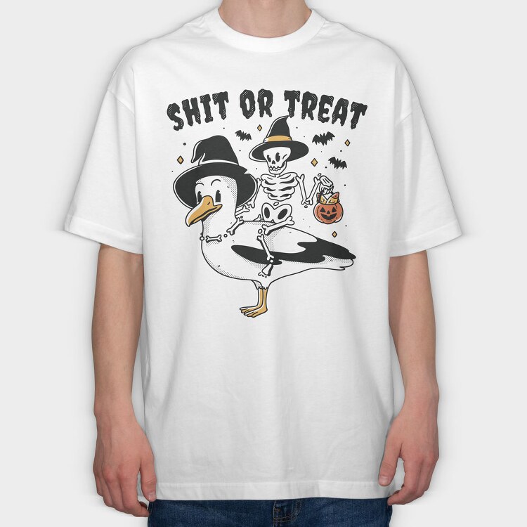 Halloween Seagull Shit Or Treat, Tricou Oversize Barbati (Unisex)