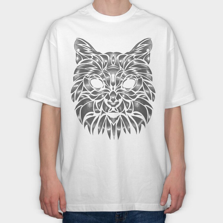 Hand Drawn Cat Animal Face Monochrome Fade, Tricou Oversize Barbati (Unisex)