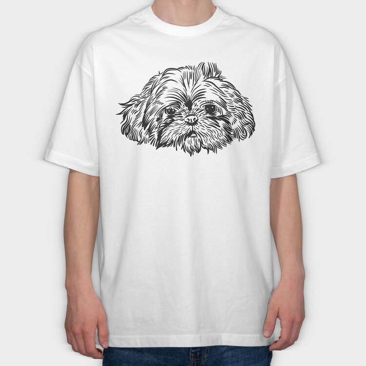 Hand Drawn Dog Face Shihtzu, Tricou Oversize Barbati (Unisex)