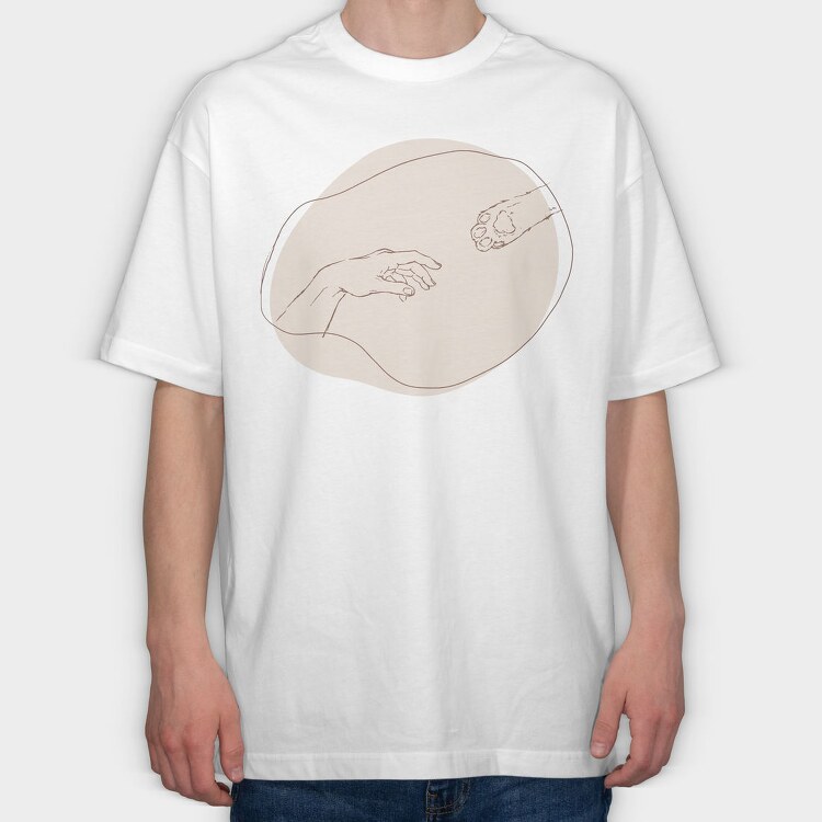 Hand And Cat Animal Paw Creation Moment, Tricou Oversize Barbati (Unisex)
