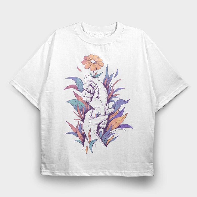 Hands Holding A Flower Plants, Tricou Oversize Barbati (Unisex)