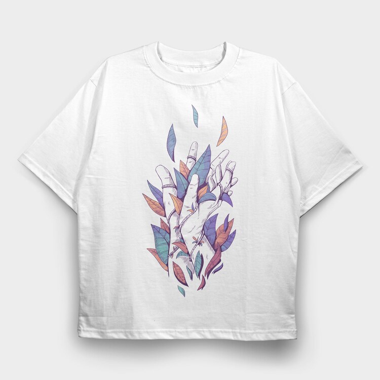 Hands With Color Leaves Plants, Tricou Oversize Barbati (Unisex)