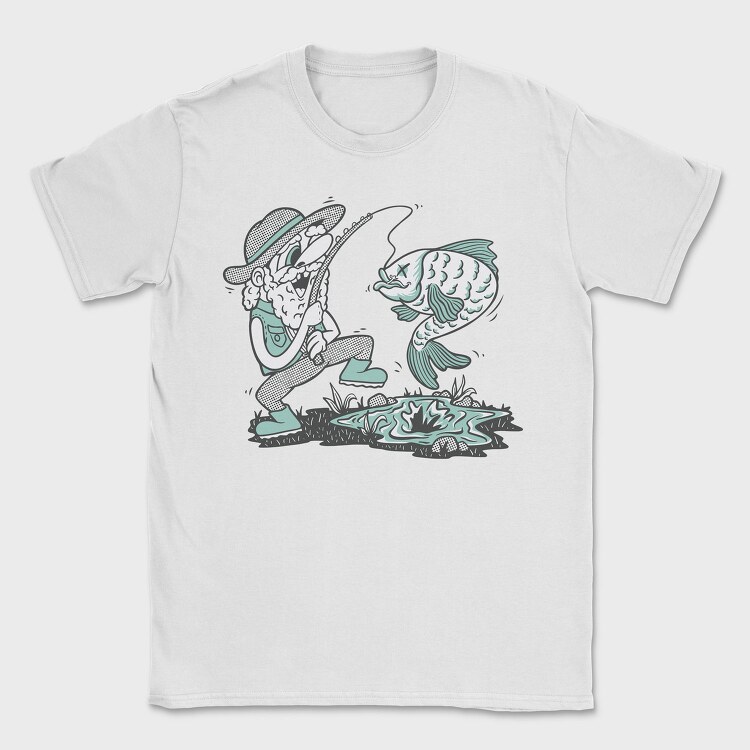 Happy Fisherman And Fish Cartoon, Tricou Barbati (Unisex)