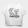 Happy Fisherman And Fish Cartoon, Tricou Oversize Barbati (Unisex)