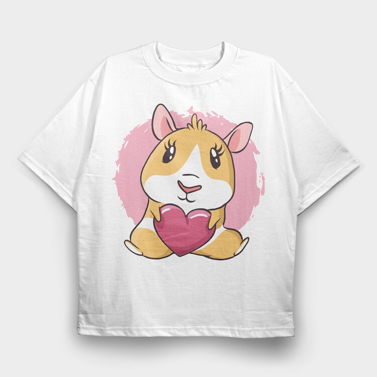 Heart Guinea Pig With, Tricou Oversize Barbati (Unisex)