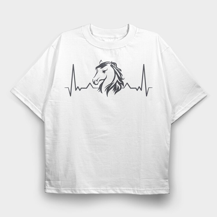 Heartbeat Horse, Tricou Oversize Barbati (Unisex)
