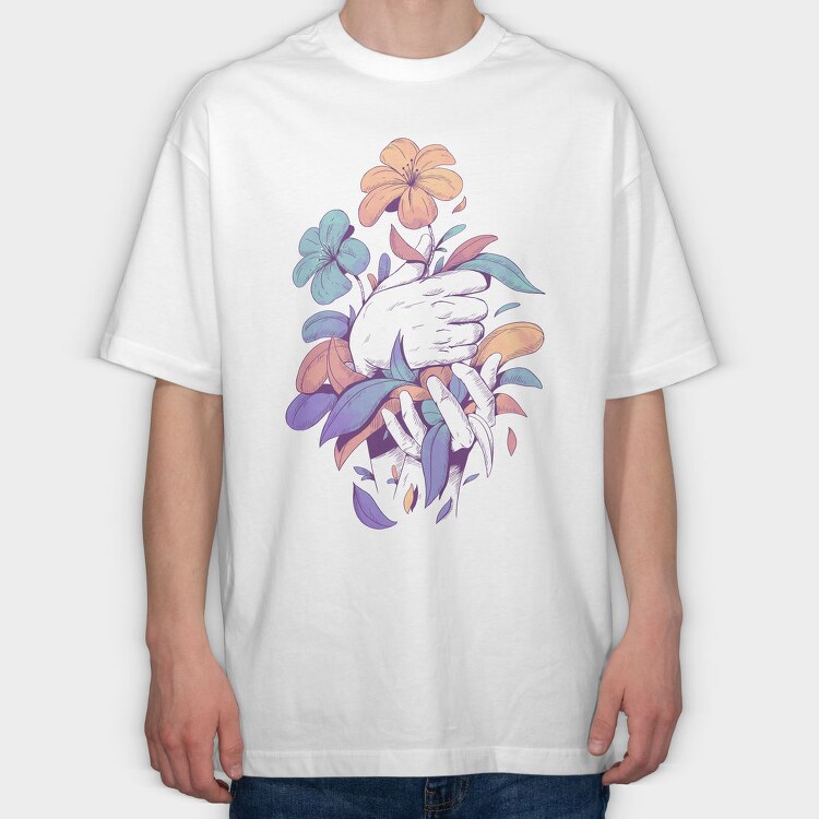 Hands Holding Flowers And Leaves Plants 03, Tricou Oversize Barbati (Unisex)