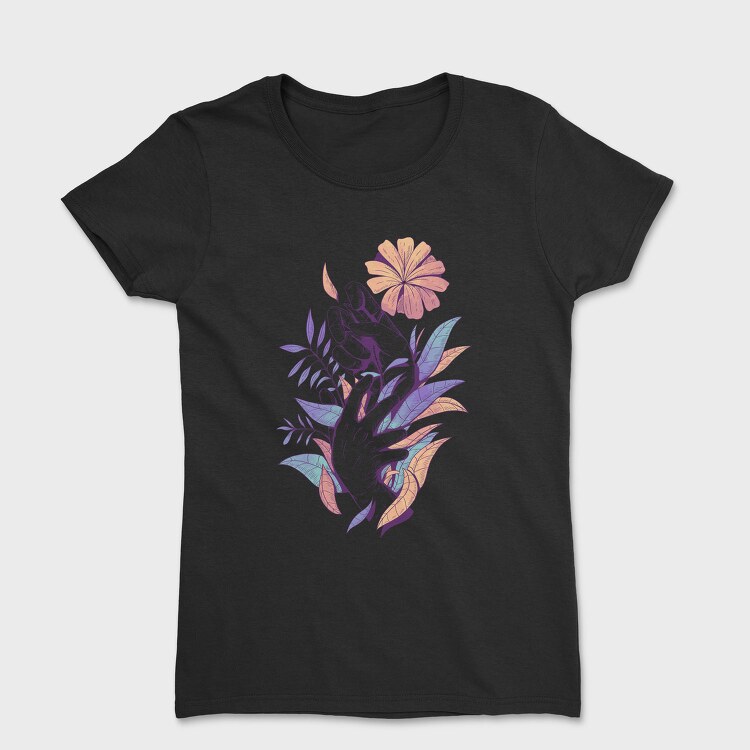 Hands Holding Leaves And Flowers Plants 08, Tricou Femei