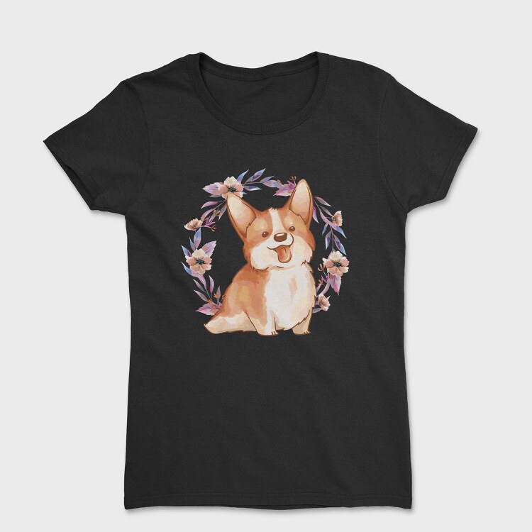 Happy Corgi Dog Watercolor Pillow, Tricou Femei
