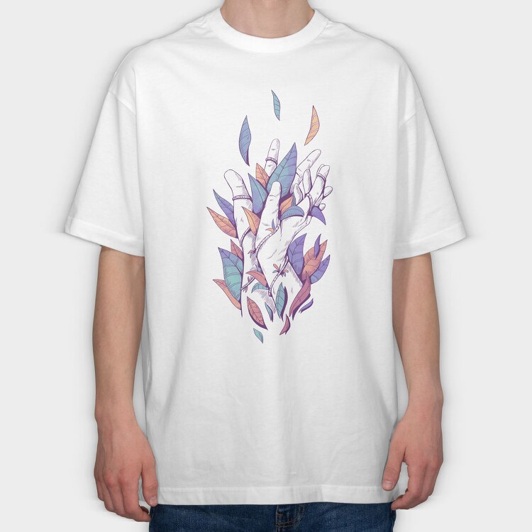 Hands With Color Leaves Plants, Tricou Oversize Barbati (Unisex)