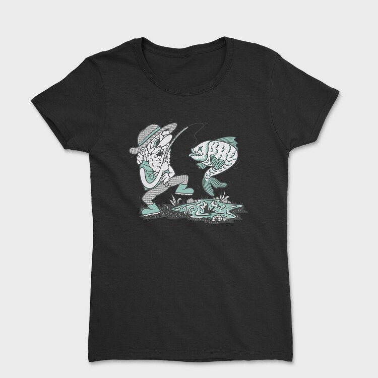 Happy Fisherman And Fish Cartoon, Tricou Femei