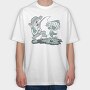 Happy Fisherman And Fish Cartoon, Tricou Oversize Barbati (Unisex)