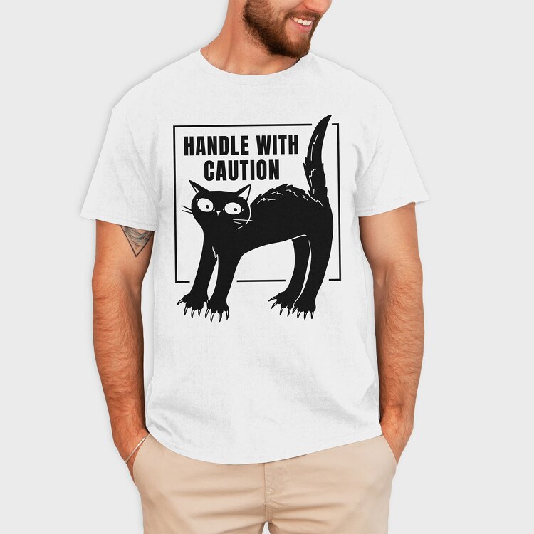 Handle With Caution Cat, Tricou Barbati (Unisex)