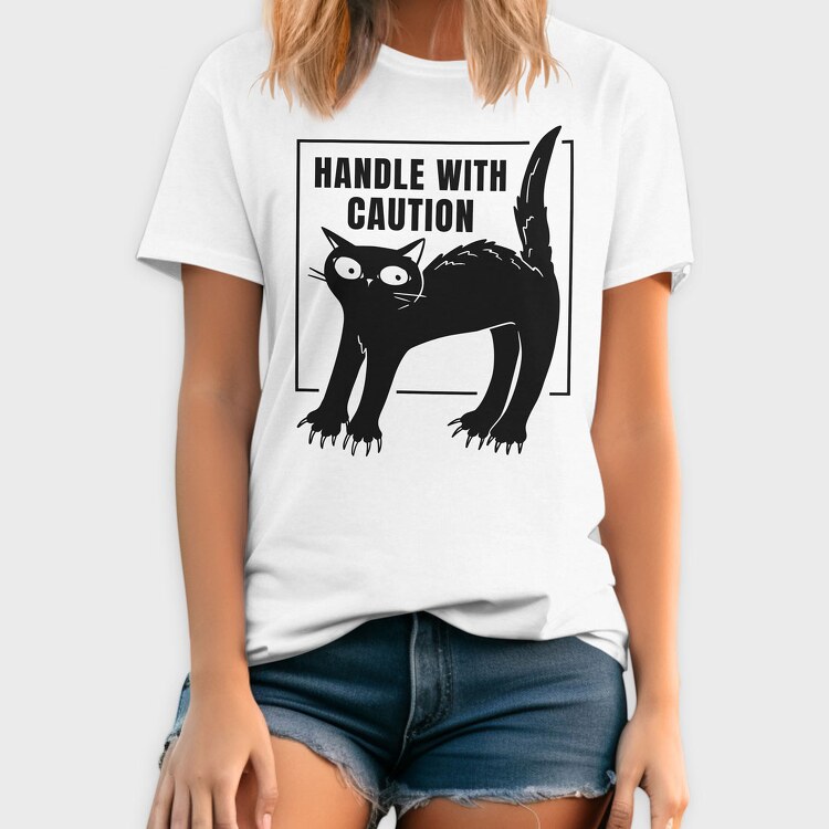 Handle With Caution Cat, Tricou Barbati (Unisex)