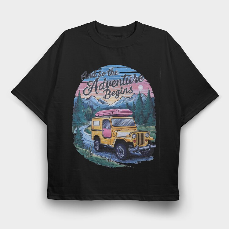 Adventure Beginning Jeep, Tricou Oversize Barbati (Unisex)