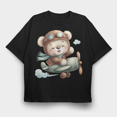Airplane Flying Bear, Tricou Oversize Barbati (Unisex)