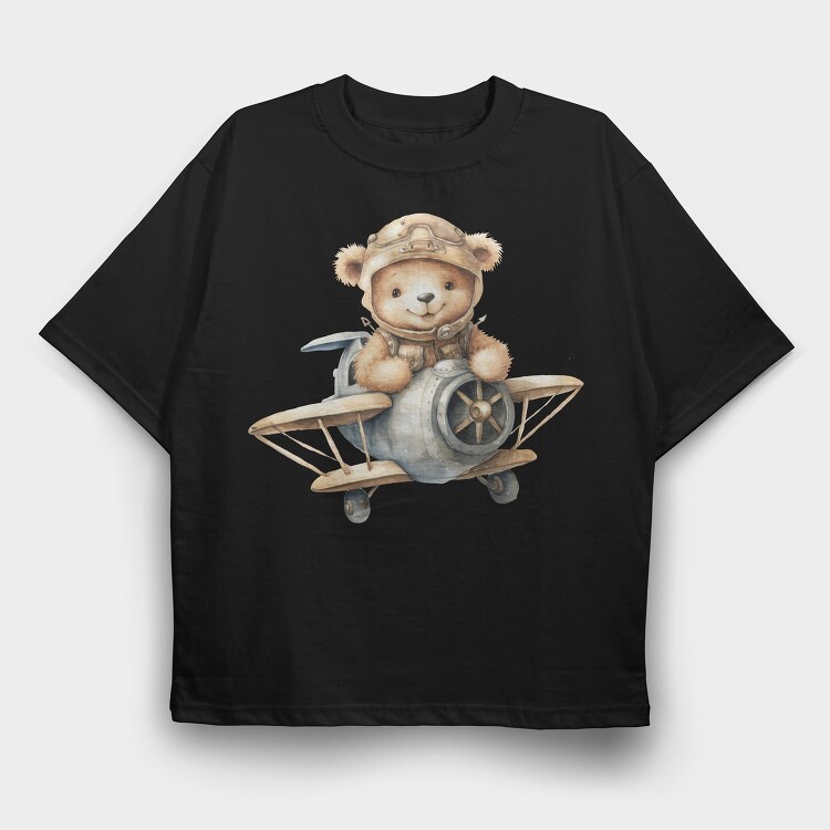 Airplane Teddy Captain, Tricou Oversize Barbati (Unisex)