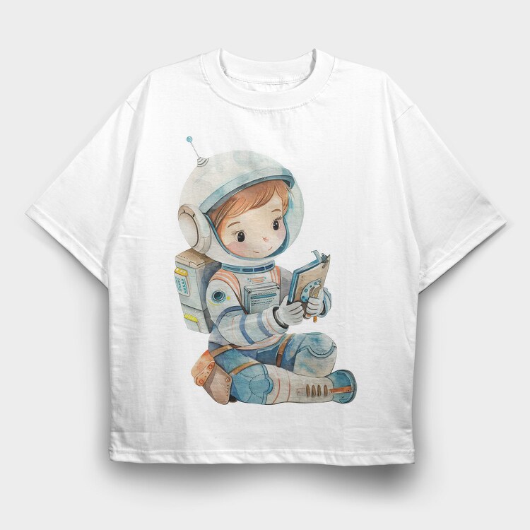 Astronaut Reading Book, Tricou Oversize Barbati (Unisex)