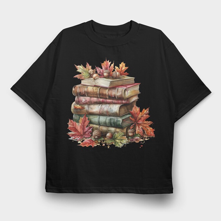 Autumn Book Stack, Tricou Oversize Barbati (Unisex)