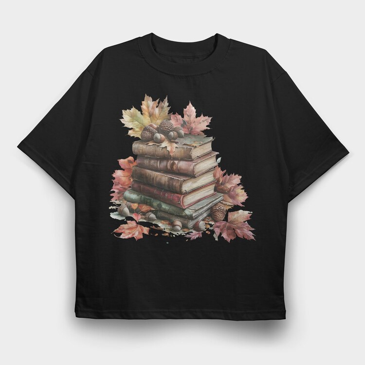 Autumn Books Stack, Tricou Oversize Barbati (Unisex)