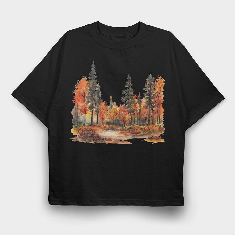 Autumn Forest Clipart, Tricou Oversize Barbati (Unisex)
