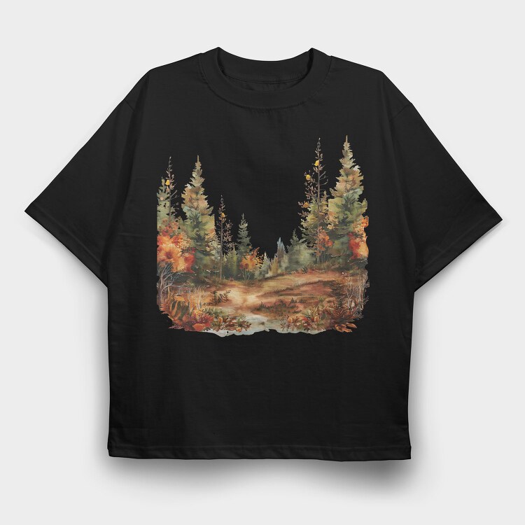 Autumn Forest Path, Tricou Oversize Barbati (Unisex)