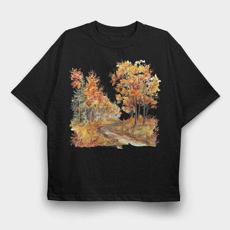 Autumn Forest Stream, Tricou Oversize Barbati (Unisex)