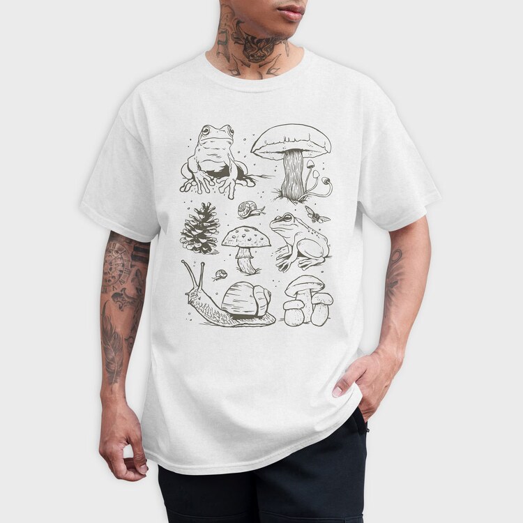 Handrawn Frogs Mushrooms, Tricou Barbati (Unisex)