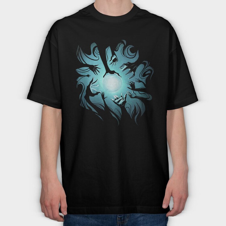Hands Around Magical Ball Of Dark Light, Tricou Oversize Barbati (Unisex)