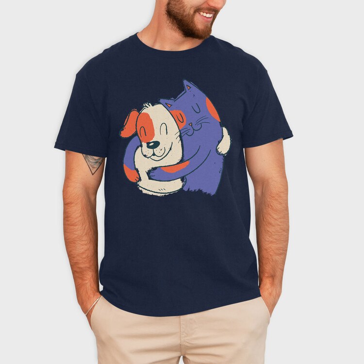 Blue Cat and Dog Hugging, Tricou Barbati (Unisex)