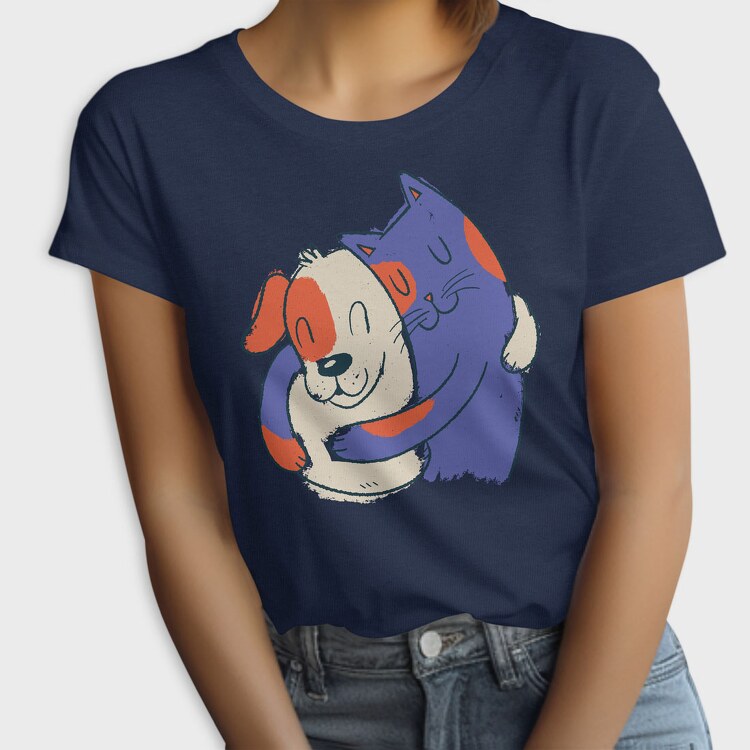 Blue Cat and Dog Hugging, Tricou Femei