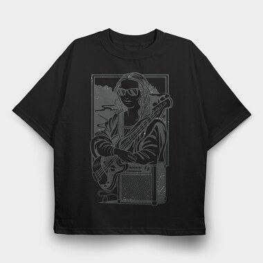 Mona Lisa Electric Guitar Rock, Tricou Oversize Barbati (Unisex)