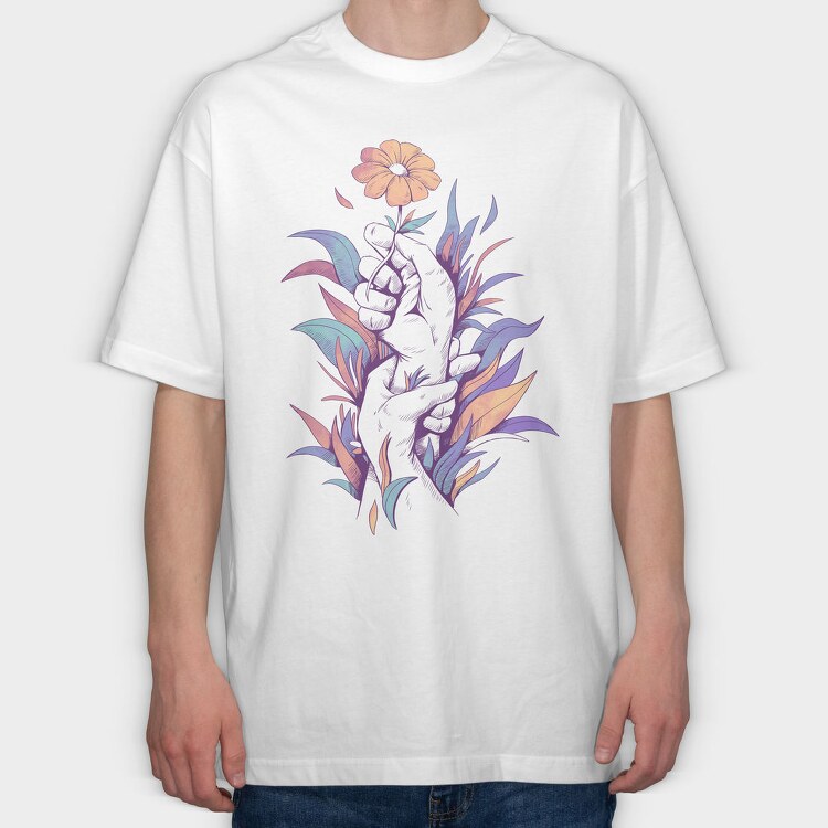 Hands Holding A Flower Plants, Tricou Oversize Barbati (Unisex)