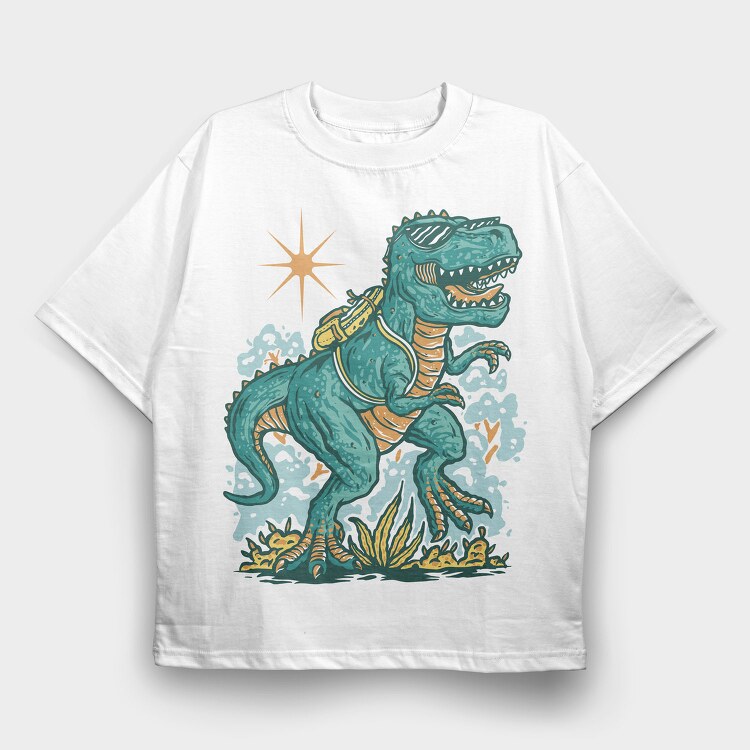 T Rex School Backpack, Tricou Oversize Barbati (Unisex)