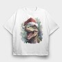 T Rex Wearing A Santa Hat Dinosaur Xmas, Tricou Oversize Barbati (Unisex)