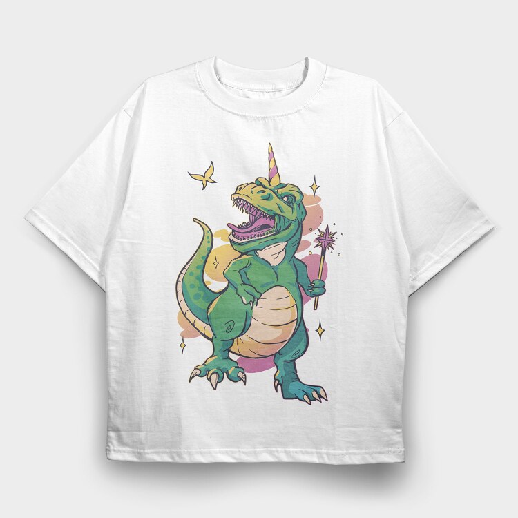T Rex With Magic Wand Dino Fairy, Tricou Oversize Barbati (Unisex)