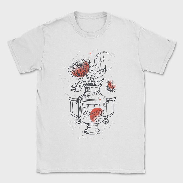 Tattoo Floral Vase Chrysanthemum Moon Red Black, Tricou Barbati (Unisex)