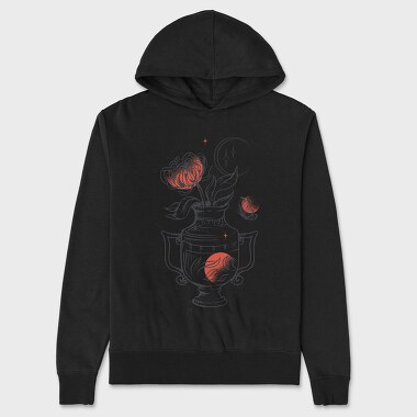 Tattoo Floral Vase Chrysanthemum Moon Red Black, Hanorac Oversize Barbati (Unisex)
