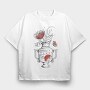 Tattoo Floral Vase Chrysanthemum Moon Red Black, Tricou Oversize Barbati (Unisex)