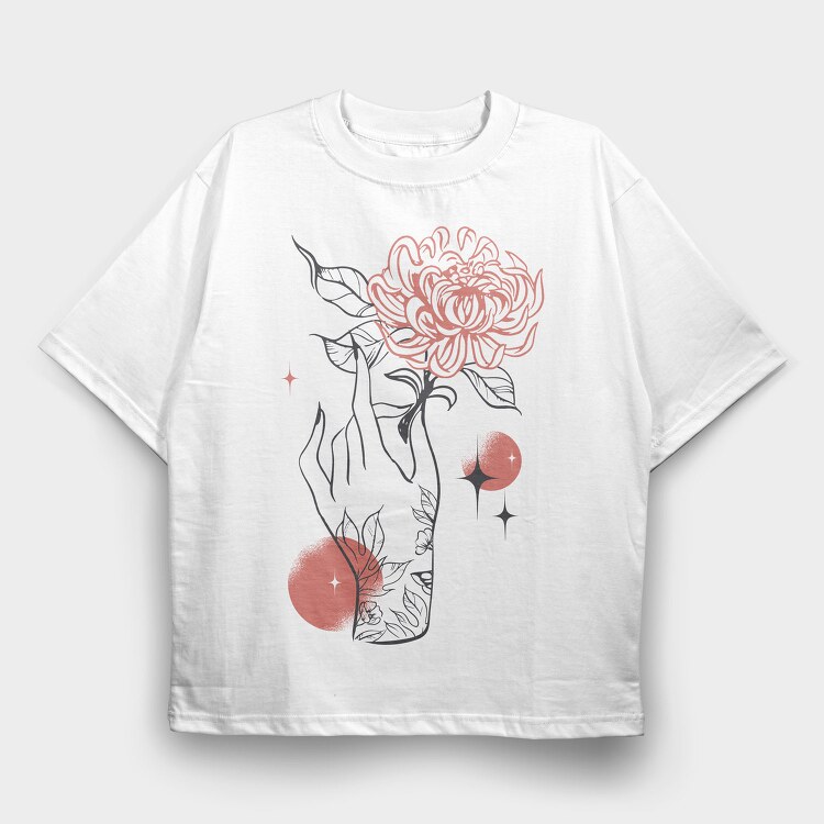 Tattoo Hand And Flower Chrysanthemum, Tricou Oversize Barbati (Unisex)