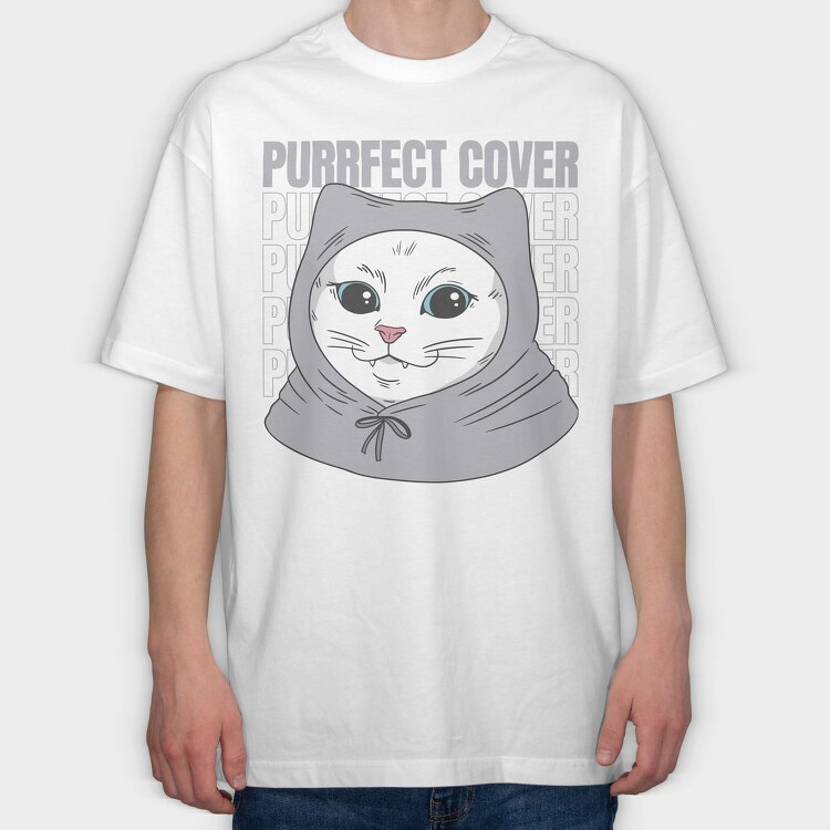 Cat With Grey Hoodie, Tricou Oversize Barbati (Unisex)